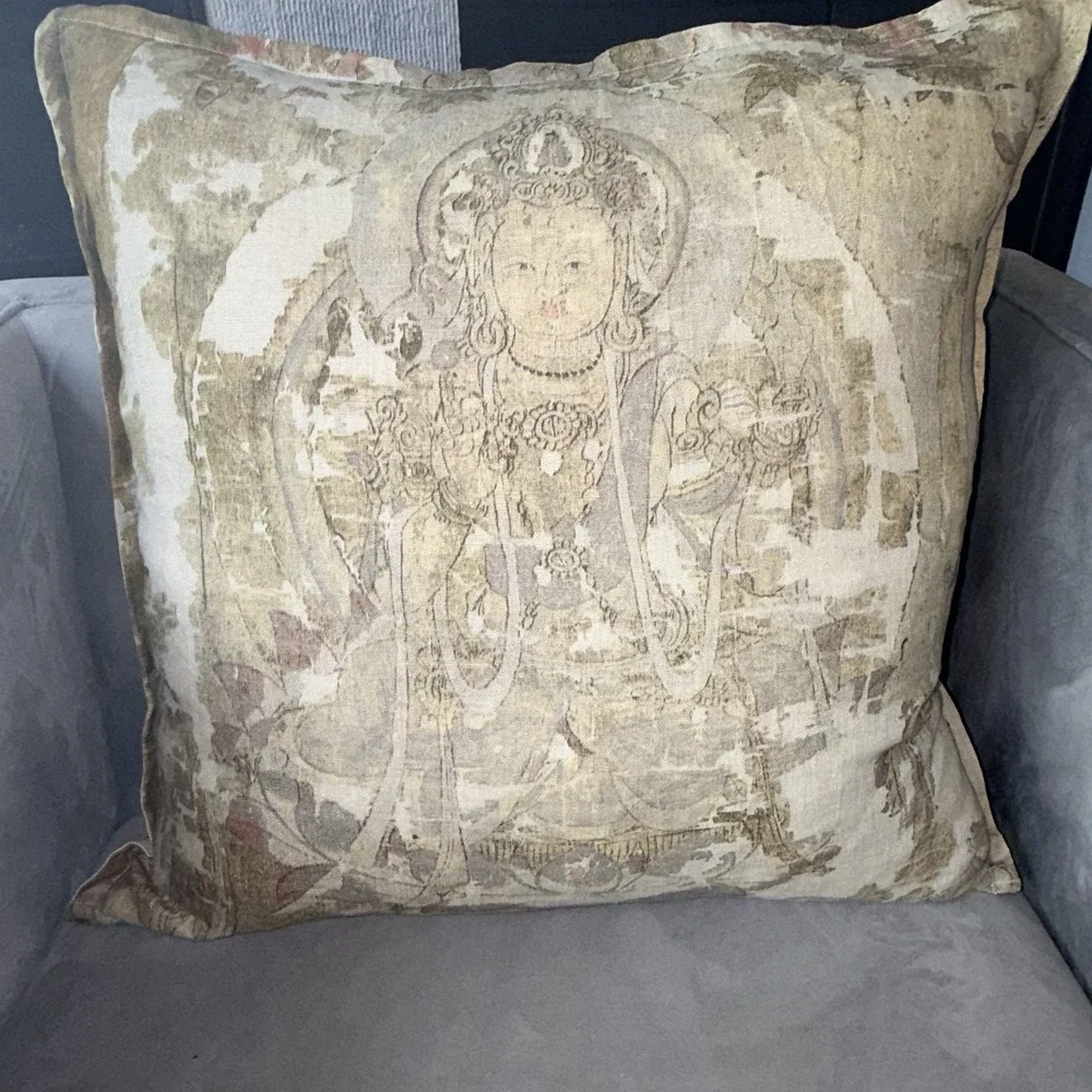 Pine Cone Hill Linen Pillow (COVER ONLY) 22x22 Buddha Zen Global Boho Meditative - Picture 2 of 12